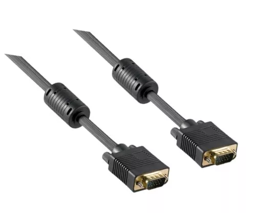 S-VGA monitor cable, DB15 male to male, gold-plated contacts, 2-fold shielding, ferrite cores, length 2.00m, DINIC box